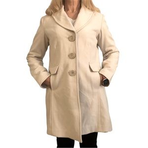 Donatella Ladies Pea Coat Wool Blend Size PL Off White Designer Buttons Front